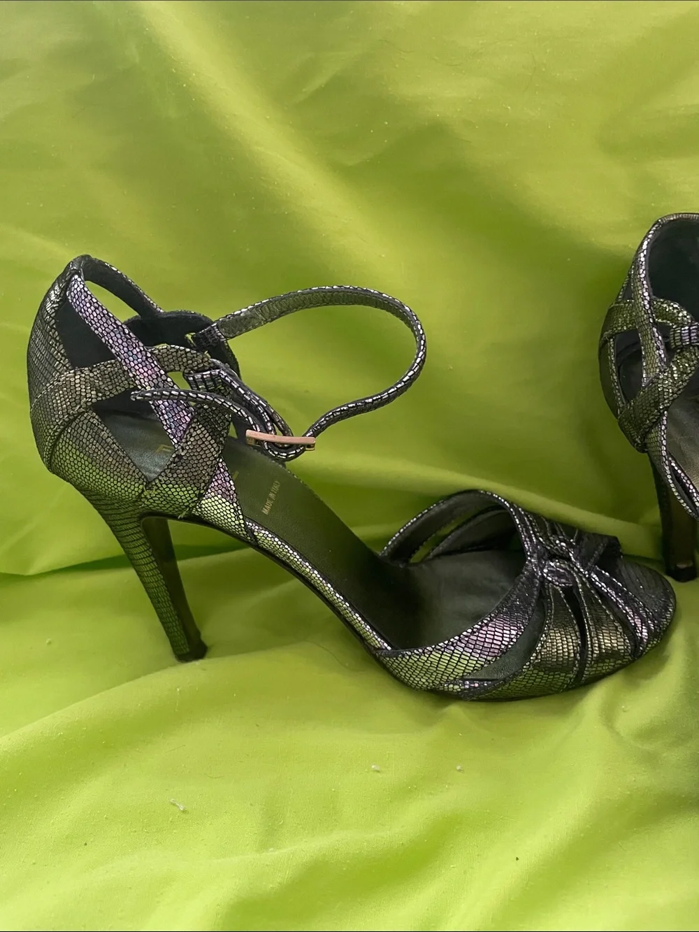 Fendi Metallic Purple & Green Crisscross Ankle-Strap Heels